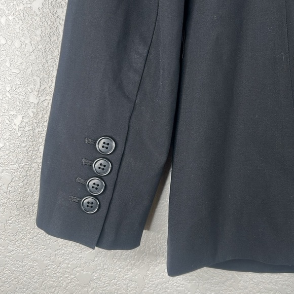 DKNY Black Classic Pleather Trim One Button Wool Blend Career Blazer Size 10 - Picture 4 of 8
